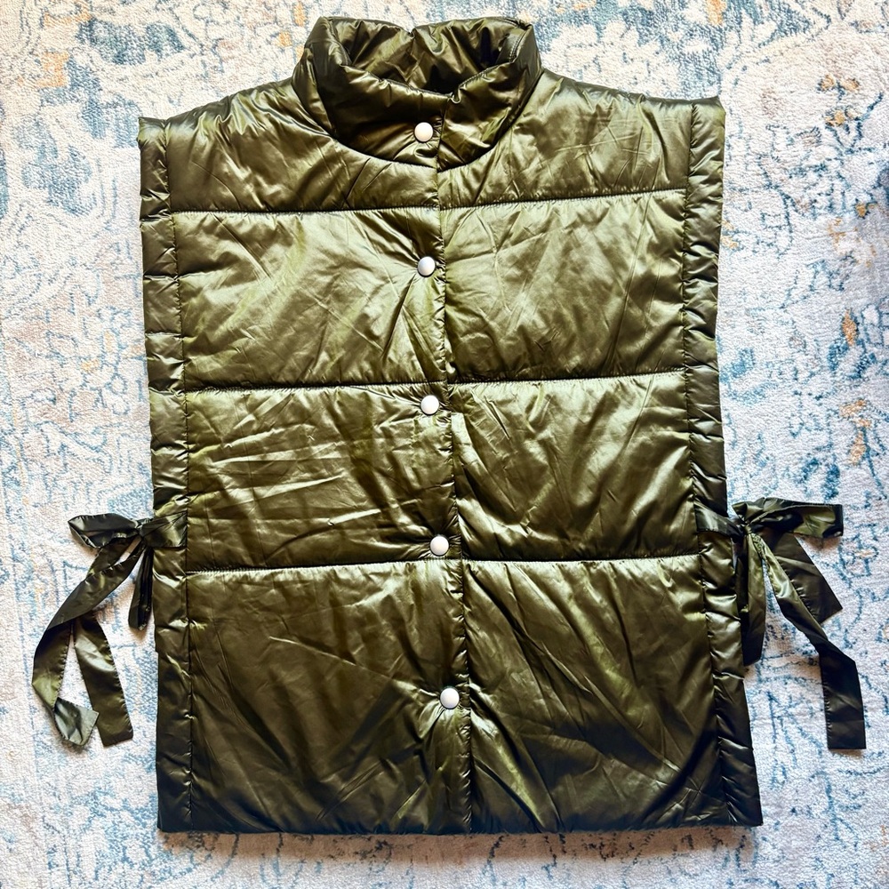 Anthropologie Pilcro Packable Puffer Vest Tie Sides Olive Green OS Spring Travel - Picture 3 of 9